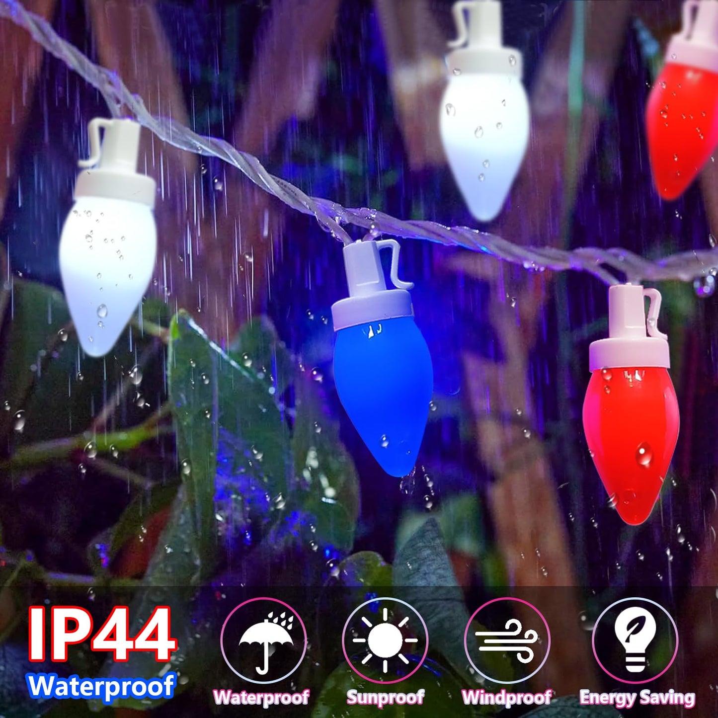 Fonusty Red White and Blue Lights 25Ft C7 LED Christmas Light with 25 Shatterproof 4th of July Decorations String Lights, Plug in Patriotic Light for Outdoor Indoor July 4th Party Decor