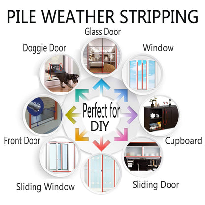 Self-Adhesive Pile Weather Stripping Seal for Sliding Windows and Door Frames, 16.5ft x 11/32 inch, Grey