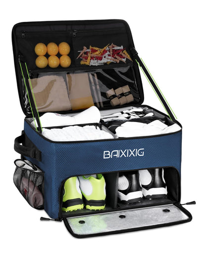 BAIXIXIG Golf Trunk Organizer, 2-Layer Storage with Shoe Pocket, Storage for Golf Accessories, Gifts for Golfers, Blue