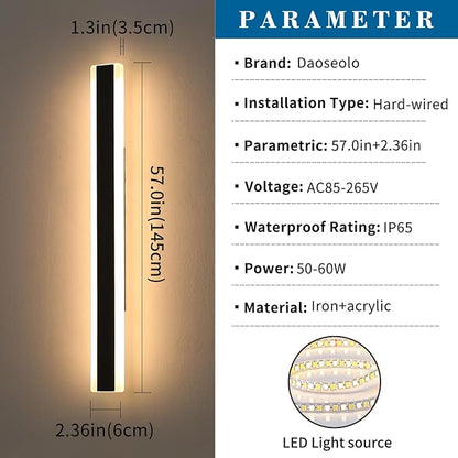 2 Pack Modern Outdoor Wall Light, 57inch Dimmable LED Linear Wall Sconce 3000K-6000K, IP65 Waterproof, Exterior Wall Mount Lighting for Porch, Patio, Yard, Garage with Remote Control