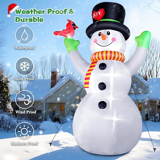 FunFanso 12 FT Christmas Inflatable Snowman with Bird, Blow Up Outdoor Decorations Built-in Bright LED Light, Giant Blow Up Snow Man Wear Magic Hat Holiday Yard Garden Patio Mall Display Hall Decor