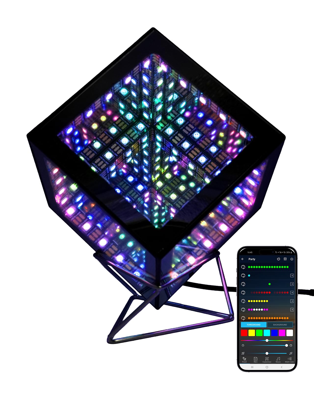 Heepulor Infinity Mirror Hyper Cube Table Lamp, Desk Art Night Light, Color-Changing Music-Sync APP-Controlled Ambient Light for Gaming, Party, Home, Gift (Small 4Inchs)