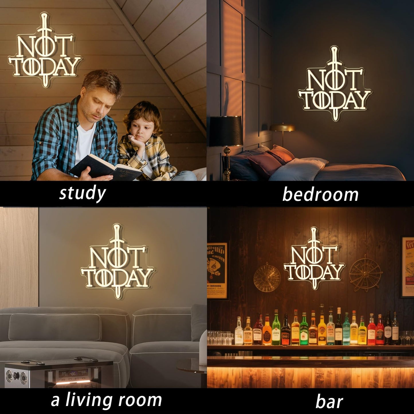 Not Today Neon Sign Anime Sword Neon Light for Wall Decor Anime Game Led Sign Kids Gift Bedroom Party Dorm for Man Cave Living Room Christmas Party