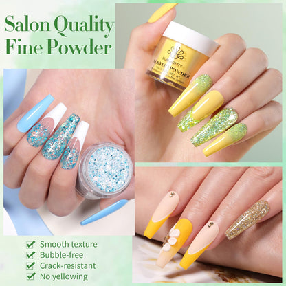 BORN PRETTY Acrylic Nail Kit - Acrylic Powder (Clear, White, Pink) & Liquid Set with Nail Forms, Brush Pen, File & Glass Container - Beginner Friendly