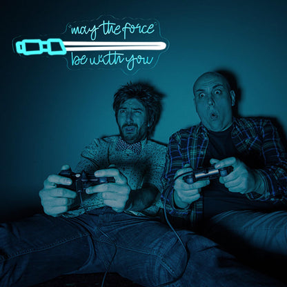Pinlangdou Blue Lightsaber Neon Sign Blue/White Light Up Sign with Sci-Fi Sword & Inspirational Quote, USB Powered Dimmable Neon Light for Gaming Room, Bedroom, Desk, Man Cave, Gift for Boys Gamers