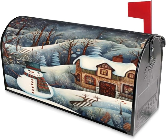 DADABULIU Mailbox Covers Snowman Forest Winter House Snowman Forest Winter House Magnetic Letter Post Box Cover Standard Size 21 x 18 Inch Garden Yard Home Decorative
