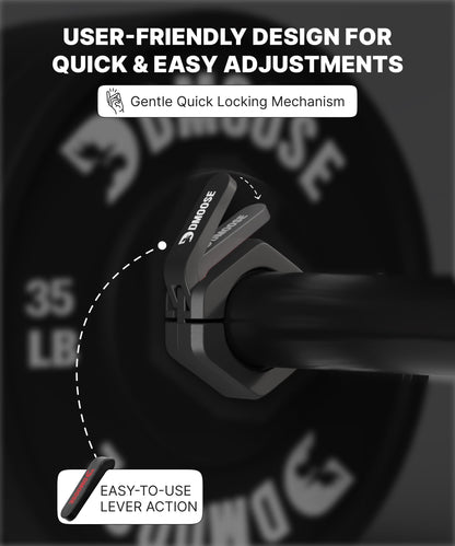 DMoose Fitness Barbell Clips 2" (Pair) - Quick Release Olympic Barbell Clamps with Anti Slip TPR Lining - Barbell Collars for Secure Weightlifting & Powerlifting (Black - Non Magnetic)