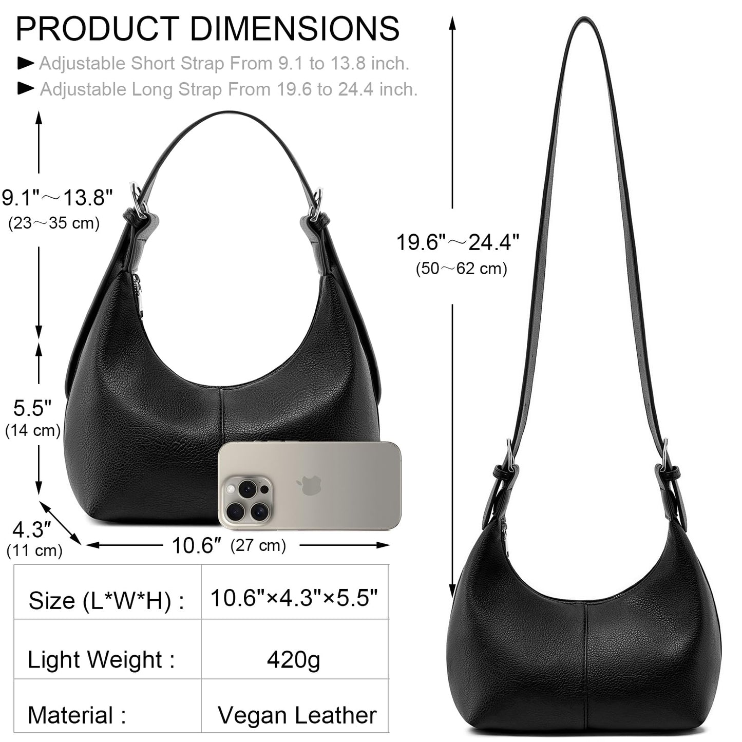 NIUEIMEE ZHOU Hobo Bags for Women Soft Vegan Leather Crescent Shoulder Handbag Slouchy Tote Crossbody Purses