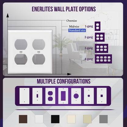 Enerlites 8822-W Duplex Receptacle Outlet Wall Plate, Standard Size 2-Gang, Polycarbonate Thermoplastic, White
