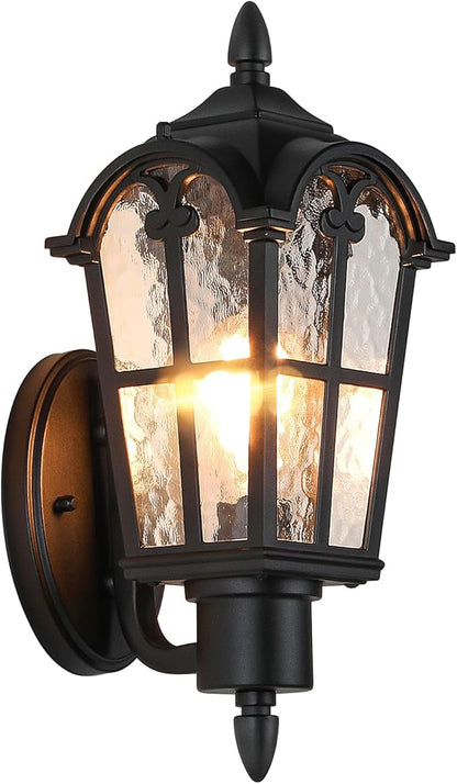 16” Large Size Outdoor Wall Light Fixtures Wall Mounted, Exterior Waterproof Porch Lights Lanterns, Outside Sconces with Water Ripple Glass for House Front Door Garage, Retro Vintage Style, 1 Pack