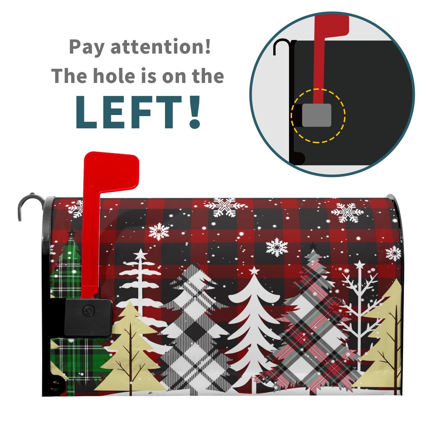 Christmas Tree Magnetic Mailbox Cover Large Size 25.5x21 Inch Winter Snowflake Buffalo Plaid Decorative Mail Box Post Covers Happy Holiday Xmas Letter Box Wraps for Home Outdoor Garden Yard Decor