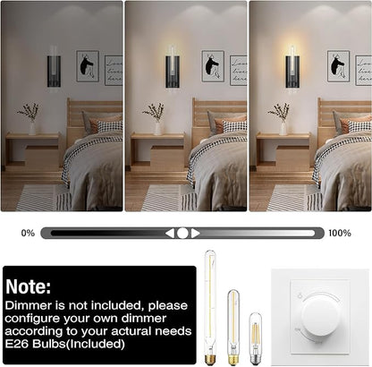 Wall Sconces Set of Two,18" Sconces Light Fixture, Black Bathroom Bedside Ligting, Glass Vanity Lights, Indoor Wall Lamps for Bedroom Living Room Hallway Mirror