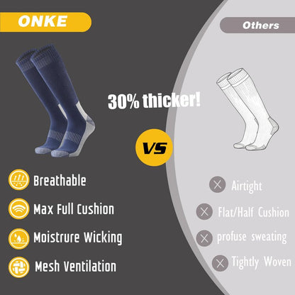 ONKE Knee High Socks for Men Work Boot Heavy Duty Tube Over the Calf Thick Full Cushion Moisture Control Durable Breathable(NavyBlue L)