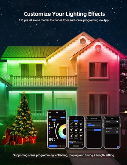 APPECK Permanent Outdoor Lights 100ft with 72 LEDs, DIY Scene Modes, Smart RGBW String Lights Waterproof, App/Remote Control for Christmas, Halloween, Alexa/Google Assistant Compatible, Black