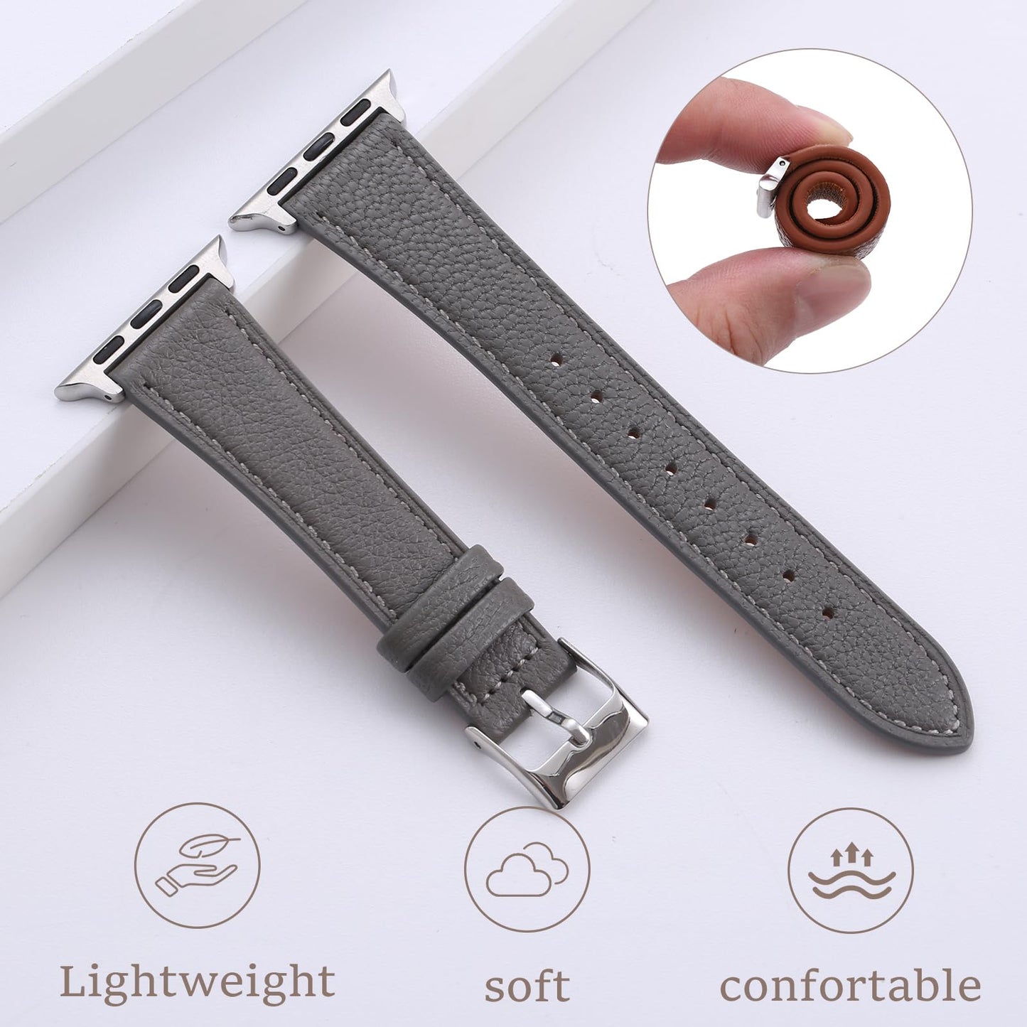 Thin Slim Soft Goatskin Women Leather Watch Bands for Apple Watch 38mm 40mm 41mm 42mm, Small Wrist Watch Band Lightweight Elegant Replacement Straps Compatible with iWatch SE 11 10 9 8 7 6 5 4 3 2 1