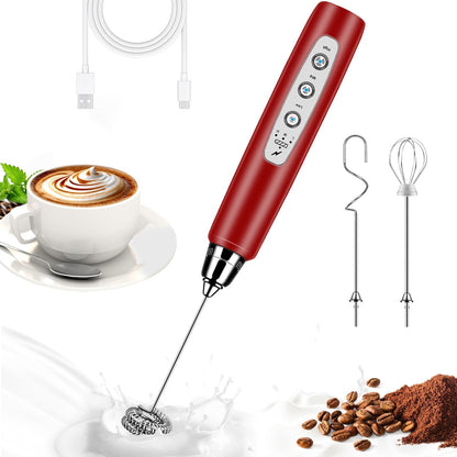 Milk Frother Handheld for Coffee, Electric Whisk 3 Speed Adjustable, Drink Mixer with Stainless 3 Whisks, Rechargeable Hand Frother Wand, Foam Maker for Latte Cappuccino Matcha Egg Silver