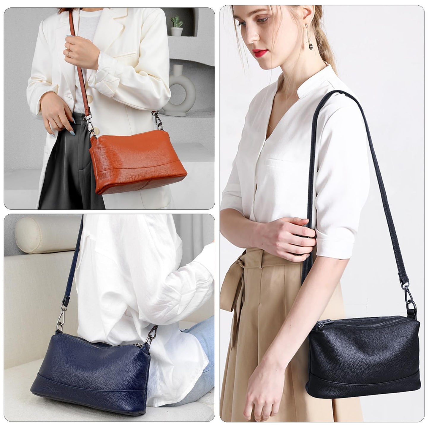Genuine Leather Purses for Women Crossbody Bags Small Shoulder Handbags Trendy Clutch Cross Body Phone Purses, Brown