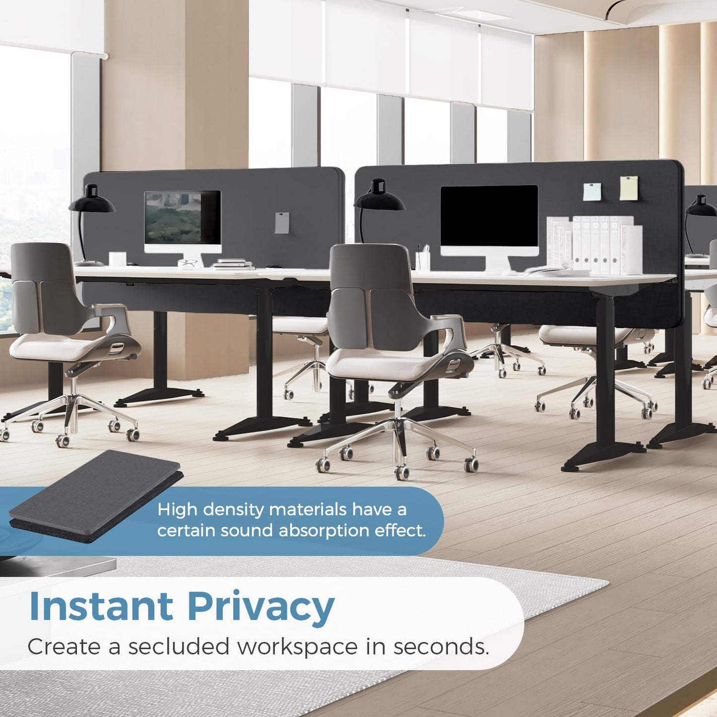 MORDEER 47.2" Privacy Desk Divider Panel, Acoustic Divider Panels for Office, Clamp-on Cubicle Office Room Dividers, Easy Assemble, Dark Grey