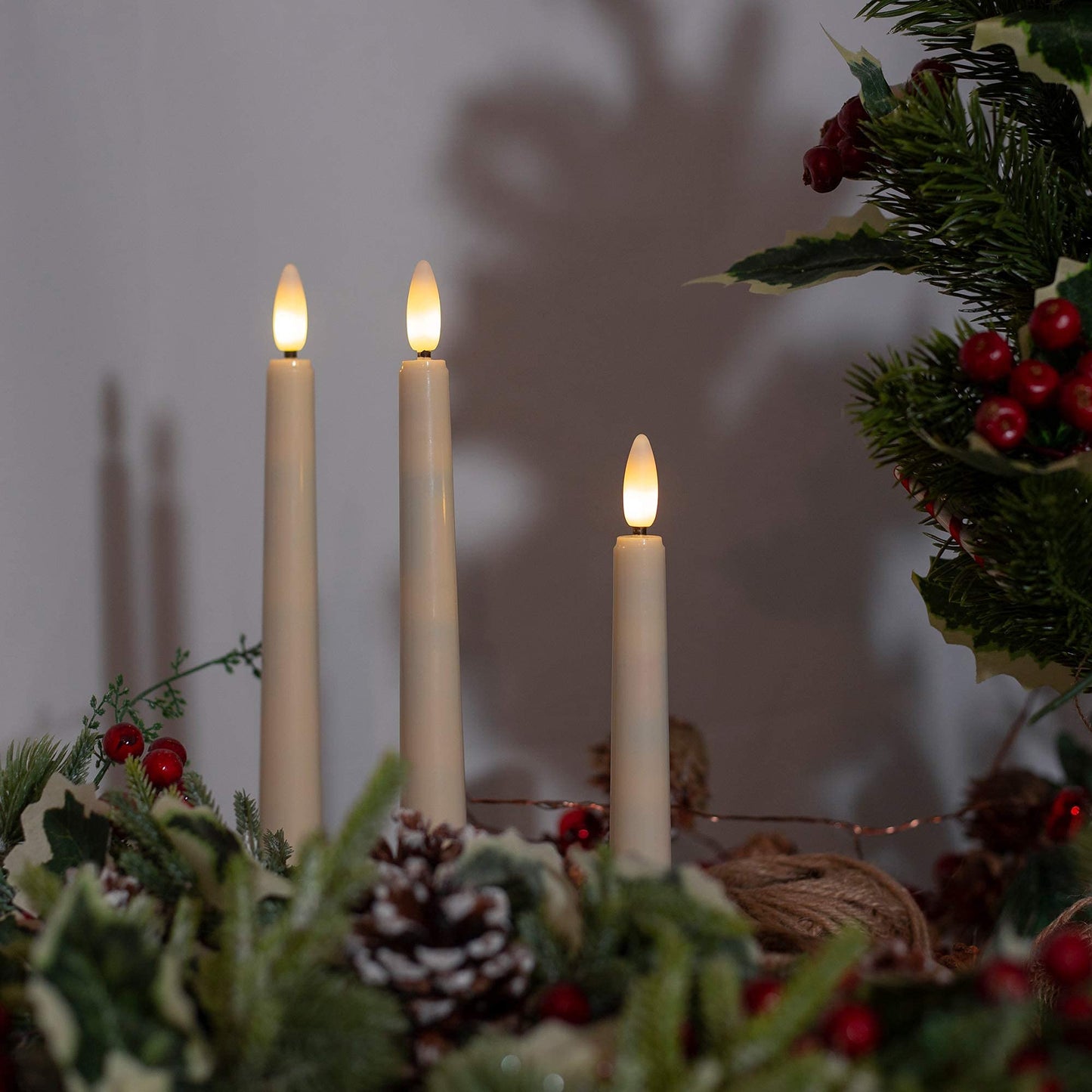 FPOO 8PCS Flameless Flickering Taper Candles with 2 Remote Control and Timer, 8 Inch 3D Wick Floating Flickering Flame, Battery Operated LED Window Candle Lights, Christmas Home Wedding Decor (Ivory)