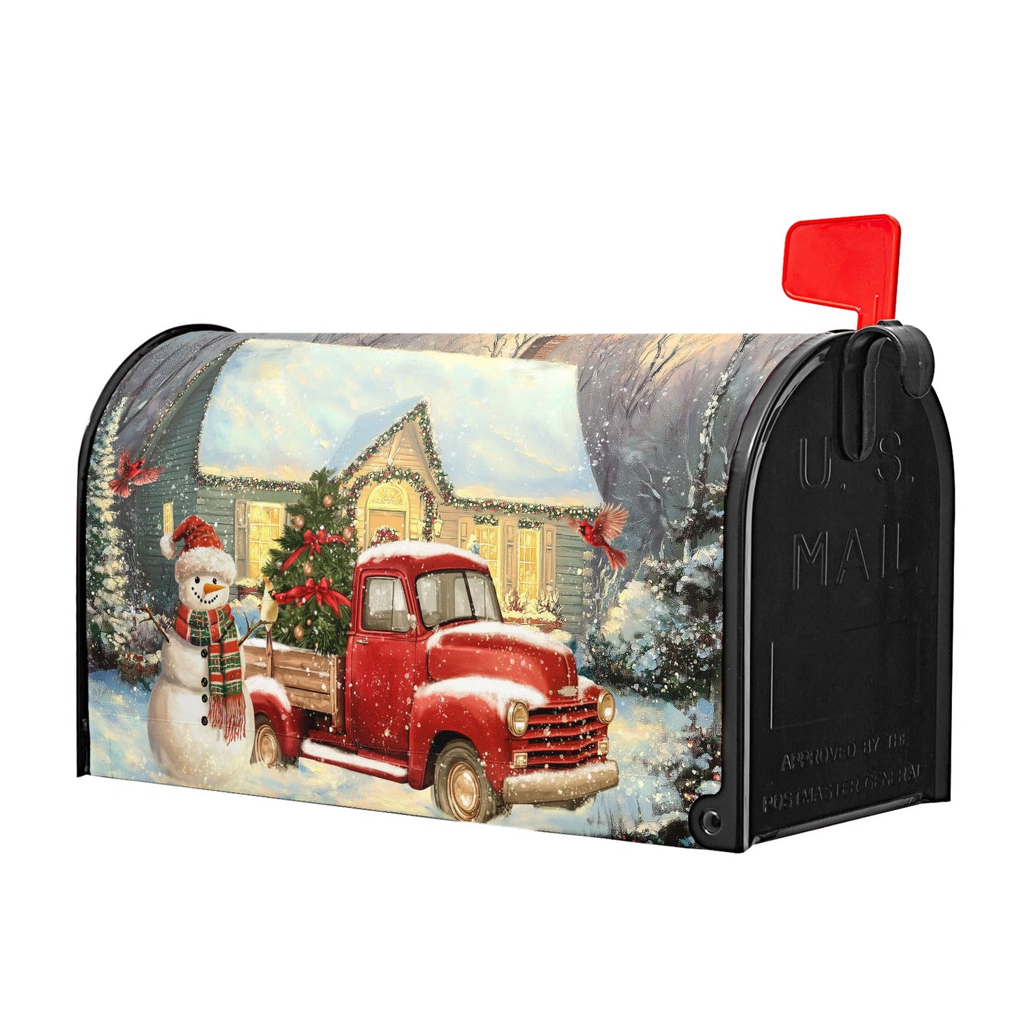Winter Mailbox Covers Magnetic Standard Size 21 x 18 Inch Christmas Snowman Truck Farmhouse Mailbox Wraps Post Letter Box Cover for Garden Yard Xmas Holiday Home Decor