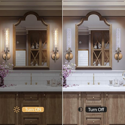 Brass Sconces Wall Lighting 19.48" with Rippled Glass Shade, Solid Knurled Brass Wall Sconces, Vintage Industrial Sconce Lamps for Bedroom Bathroom Entryway & Staircase Mirror Decor(Including Bulb)