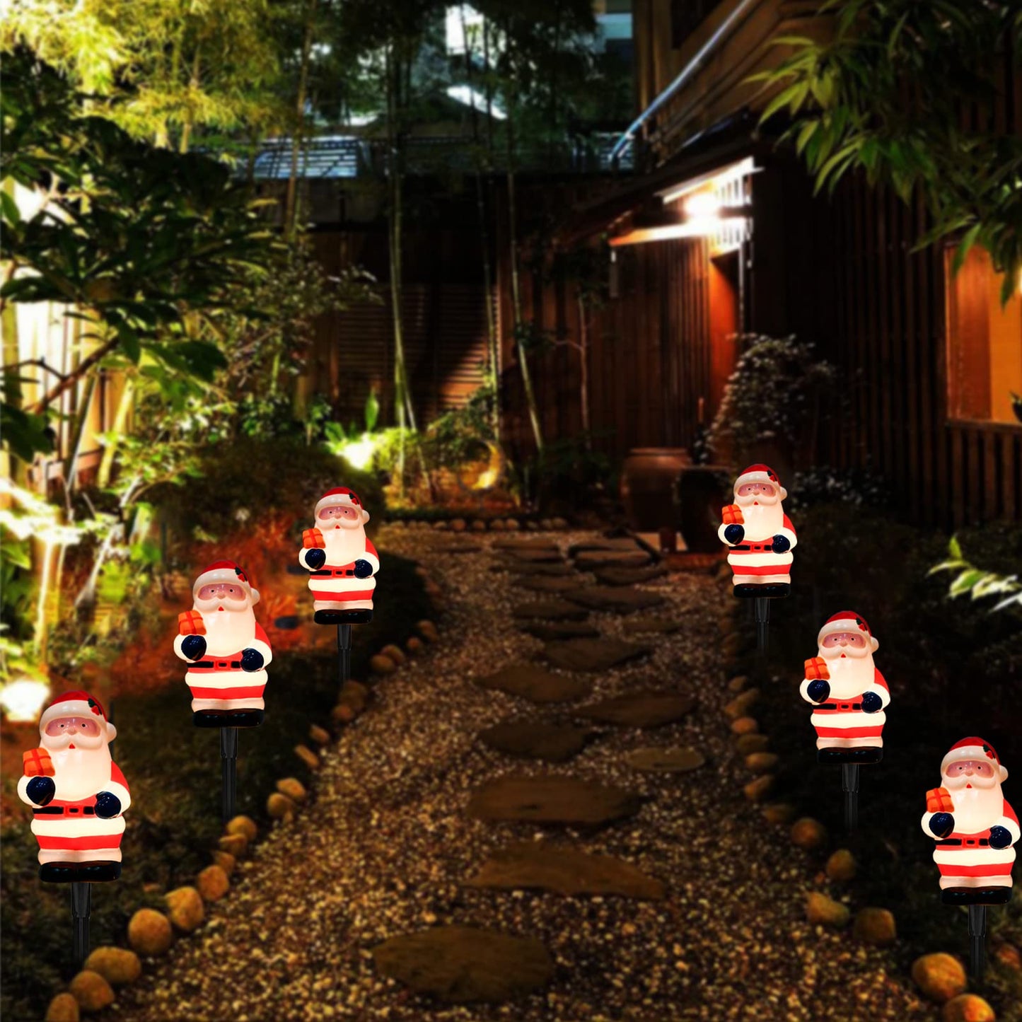 Christmas Decorations Outside, 7Ft Christmas Santa Pathway Stake Lights with 4 C7 Bulbs, Stake, Connectable Waterproof Driveway Markers Lights for Outside Path Garden Decor Holiday Yard Patio