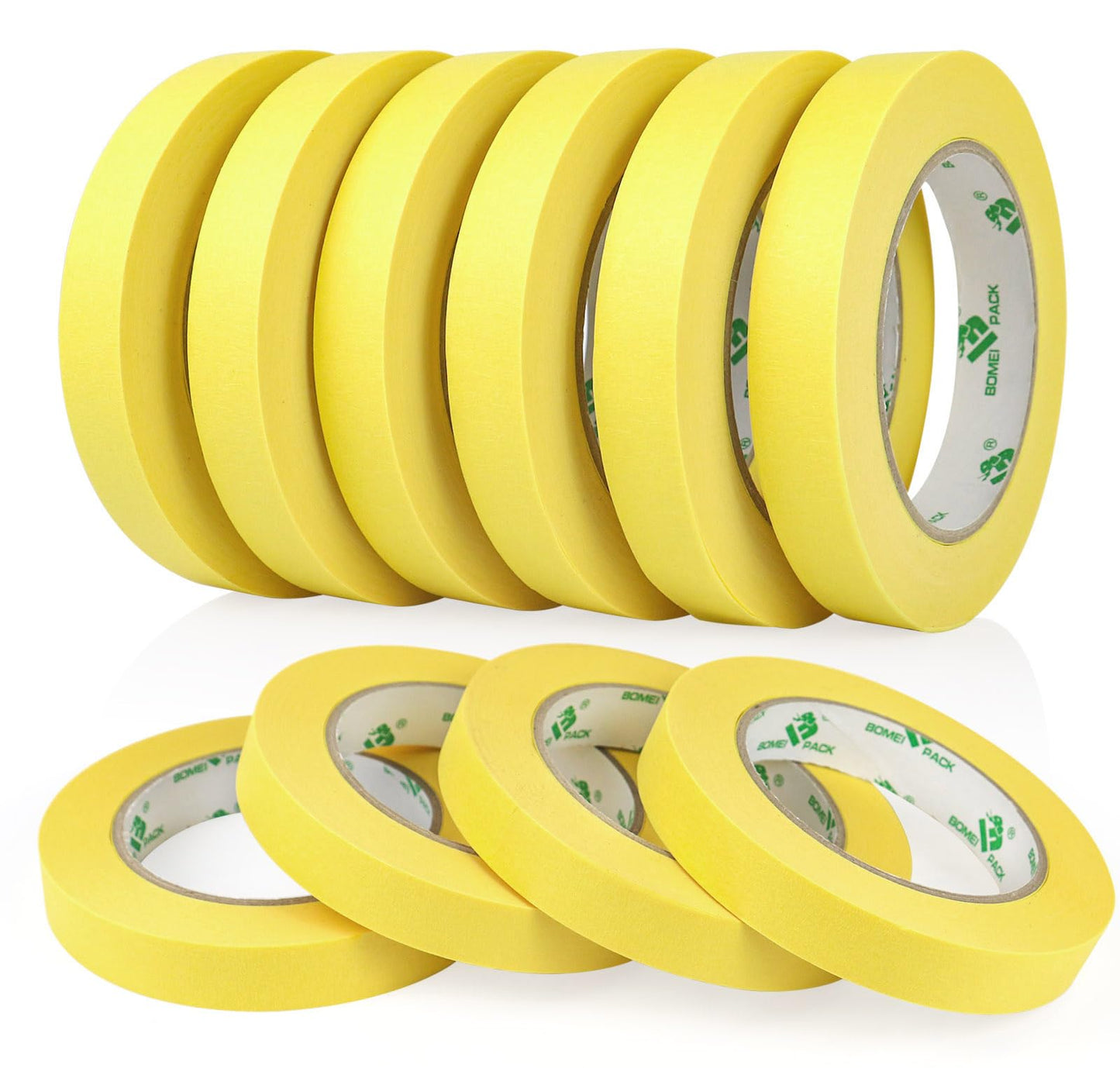 BOMEI PACK 10Rolls Yellow Painters Tape, General Purpose Yellow Masking Tape 0.75inch x 55yds, for Painting,Labeling,DIY Crafting,Decoration and School Projects, Total 550yds