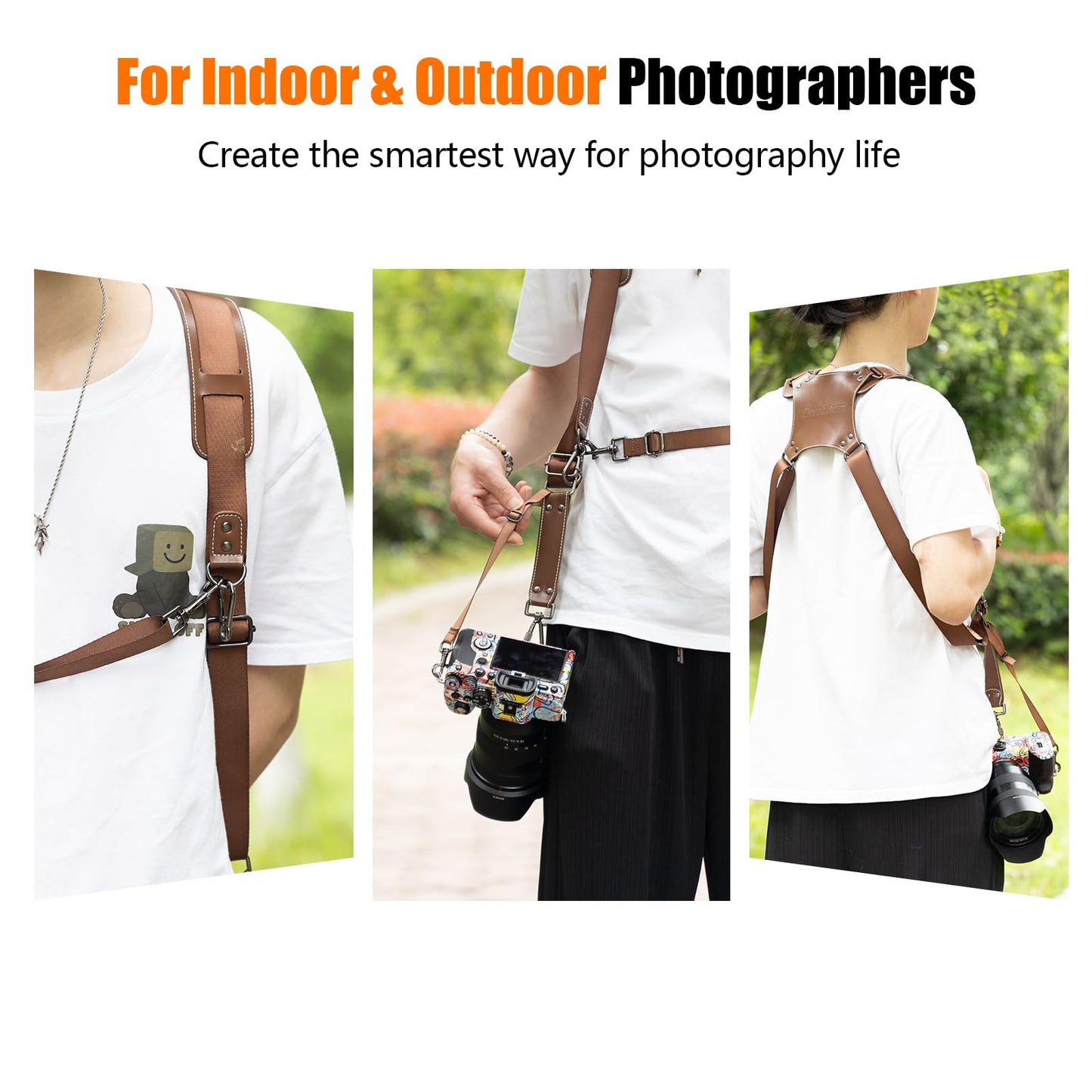Cwatcun Camera Strap, Camera Harness for Photographers-Leather Dual Camera Neck Shoulder Straps for Canon, Nikon, Sony, Fuji DSLR SLR Mirrorless Camera- 1.0 S Coffee