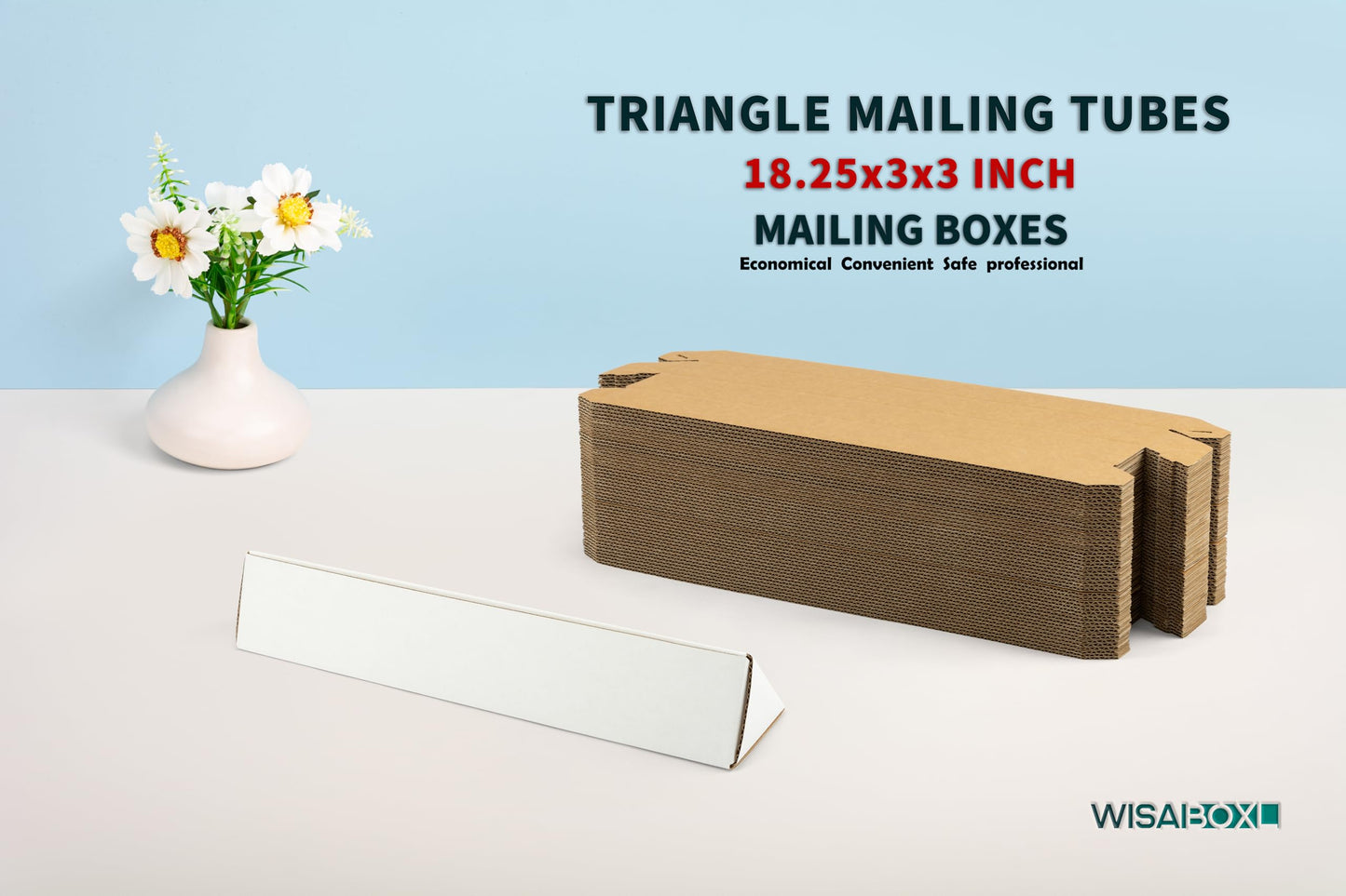 wisaiboxl 25 Pack Triangle Corrugated Cardboard Mailing Tubes, 18.25" x 3" x 3", White, Bulk Poster Tubes for FBA Shipping, Warehouse Storage, Blueprints, Artwork & Long Items