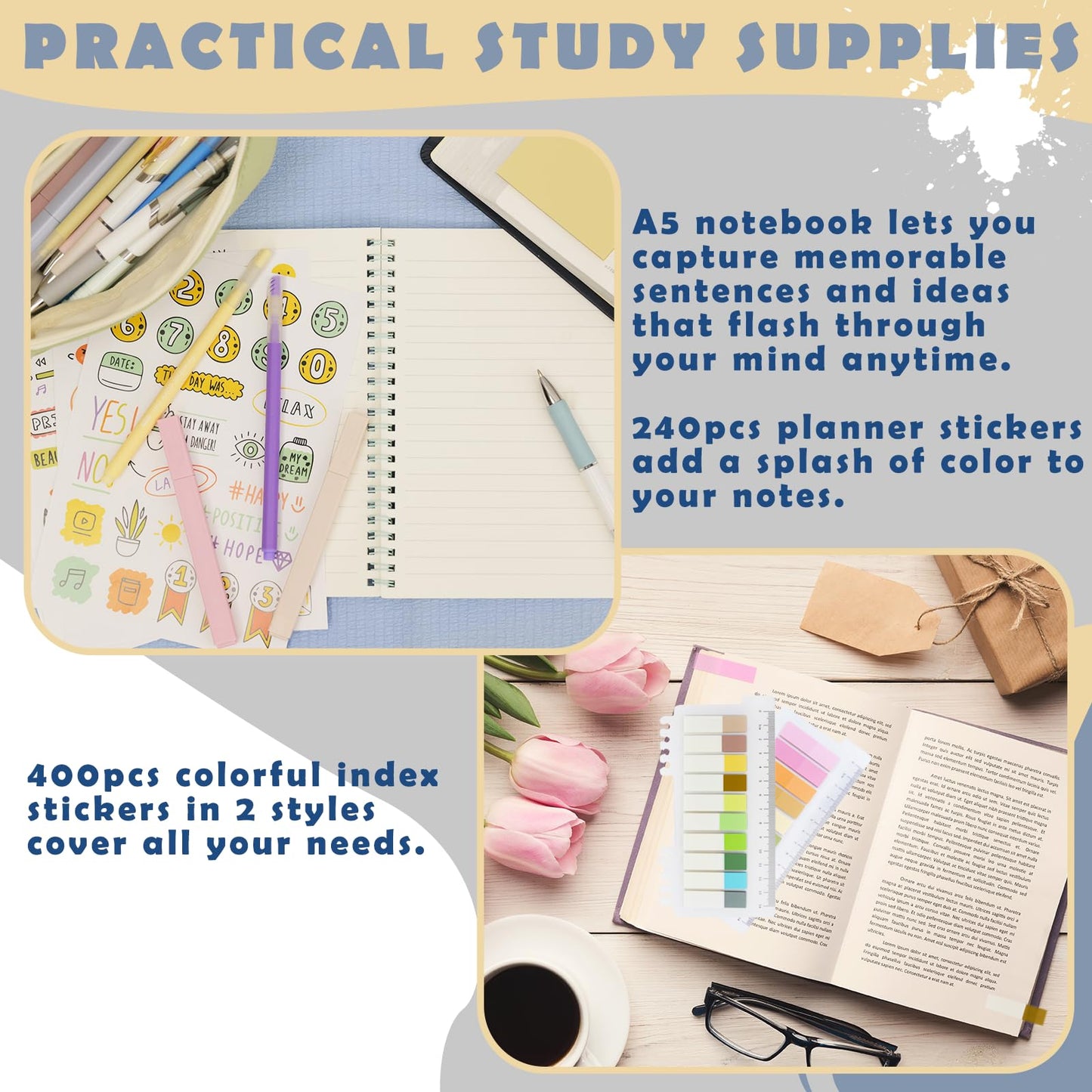 LEIOSAGN 67pcs Bible Study Supplies Journaling Kit for Study Group with Pencil Case, No Bleed Highlighters, Pens, Bookmarks, Notebook, Tabs, Index Stickers, Note Stickers, Transparent Sticky Notes