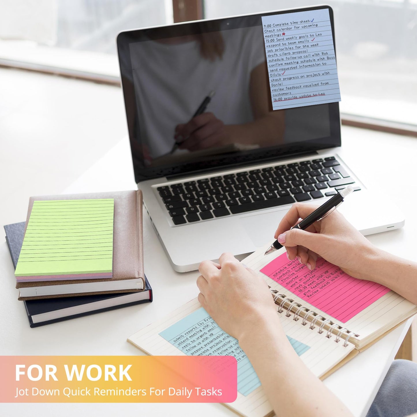 Lined Sticky Notes, 24 Pads, 4x6 Inches, Large Sticky Notes with Lines, Memo Note Pads in Multi Colors, 30 Sheets/Pad, Super Sticking Power for Office ＆ Home & Planning - Bright