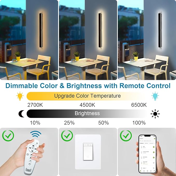 47inch Modern Outdoor Wall Light, Dimmable IP65 Waterproof Long Exterior Light Fixtures Wall Mount, LED Linear Outdoor Wall Sconce Lights, 2700K-6500K Outside Garage Lights for House Patio