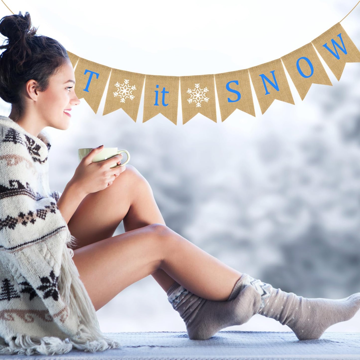 Doumeny Let It Snow Burlap Banner Winter Snowflake Garland Bunting Xmas Be Merry Bunting Banner Blue White Snowflake Party Banner Merry Christmas Hanging Banner for Holiday Home Fireplace Mantel Decor