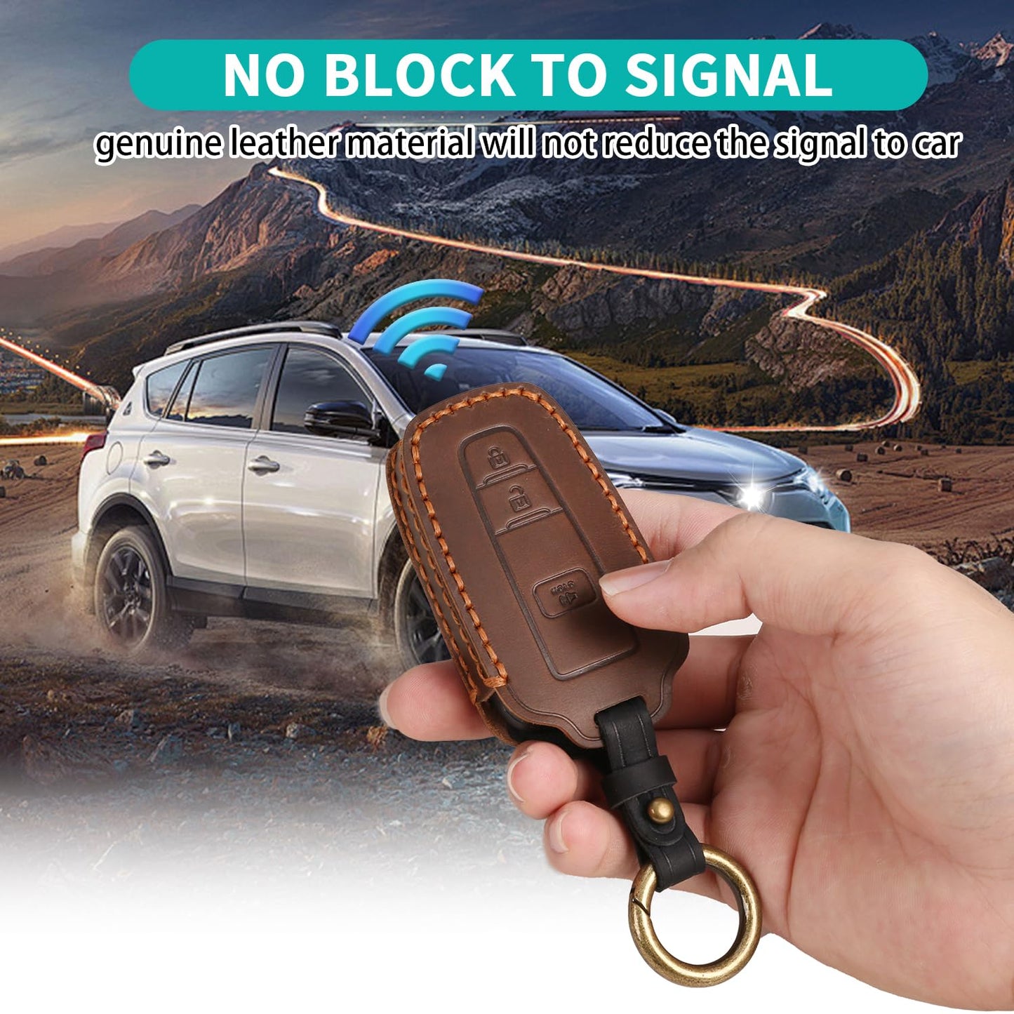 MILD EAST for Toyota Key Fob Cover Genuine Leather Key Case Shell Compatible with 4Runner Highlander Camry RAV4 C-HR (Brown, 3 Buttons)