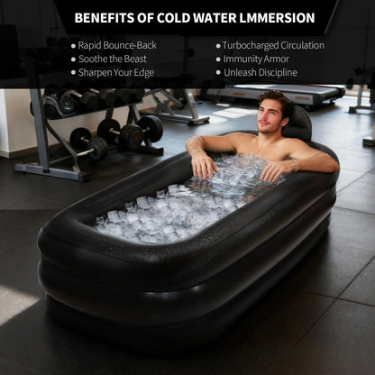 Nevife Inflatable Ice Bath Tub for Adults- Blow Up Bathtub with Cover&Comfort Floor,Foldable Tub for Shower, Spa, Ice Baths, Camping-Includes Hand Pump, XL (63x35.4x19.7 inches)