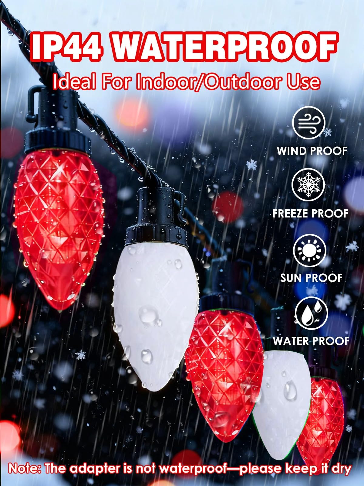 YIQU 2-Pack 66FT C9 Christmas String Lights Outdoor, 100LED Waterproof Green Wire Plug in Led Fairy String Lights for Xmas Tree Indoor Garden Patio Wedding Party Decoration (Red and White)