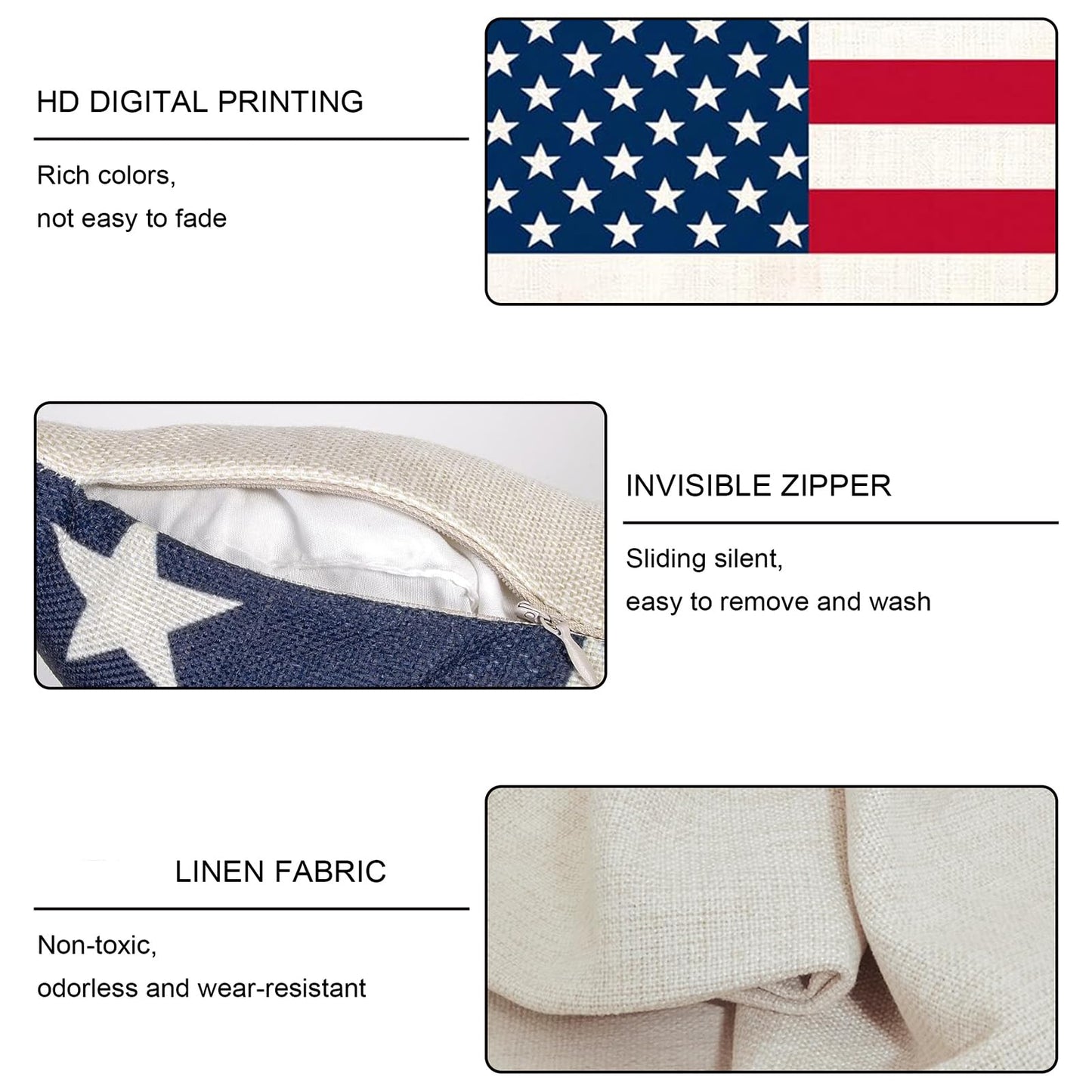MAZSHTTD 4th of July Decorative Pillows 18 x 18 Patriotic Star Throw Pillow Covers Independence American Flag Pillow Memorial Day Decor Patio Pillows Outdoor Case Porch Pillows Case