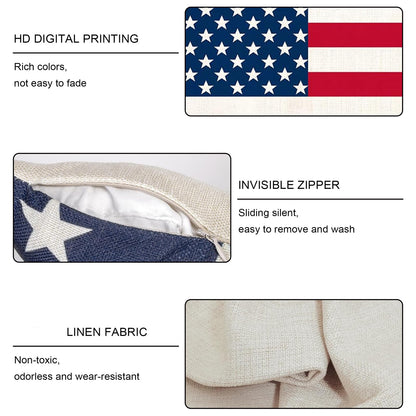 MAZSHTTD 4th of July Decorative Pillows 18 x 18 Patriotic Star Throw Pillow Covers Independence American Flag Pillow Memorial Day Decor Patio Pillows Outdoor Case Porch Pillows Case