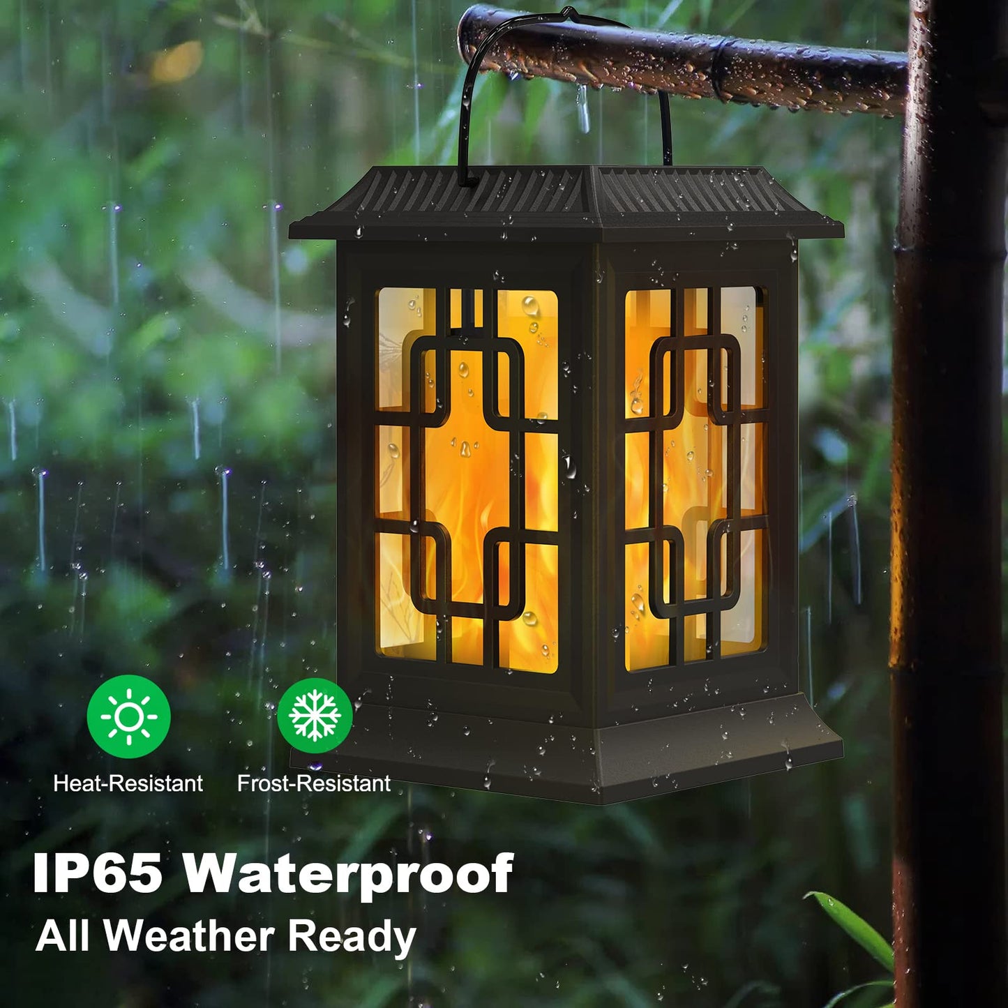 Woenergy Solar Lanterns Outdoor Waterproof, Hanging Solar Lights for Outside Black Hanging Solar Powered Lantern Decorative for Garden Yard Patio, 2 Pack