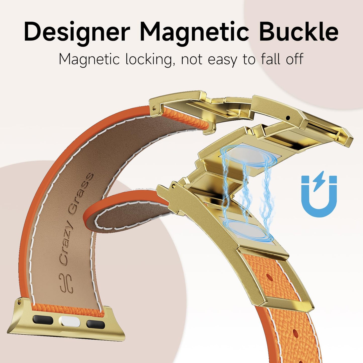 Leather Band Compatible with Apple Watch 49mm46mm45mm44mm42mm41mm 40mm38mm,Stylish Magnetic H Buckle Strap for iWatch Ultra 2/1/SE/Series 10/9/8/7/6/5/4/3/2/1 Women Men (Light Brown Band+Gold H Buckle, 38mm40mm41mm42mm)