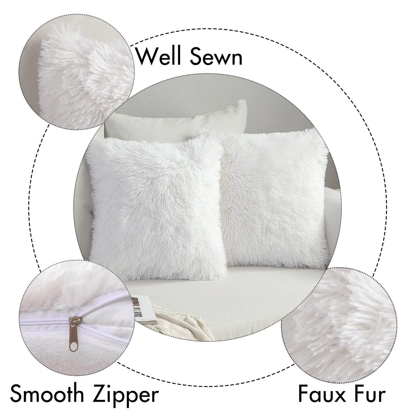 MIULEE Pack of Decoration 2 Luxury Faux Fur Throw Pillow Covers Deluxe Spring Cute Decorative Plush Pillow Case Cushion Cover Shell for Sofa Bedroom Car 20x20 Inch White