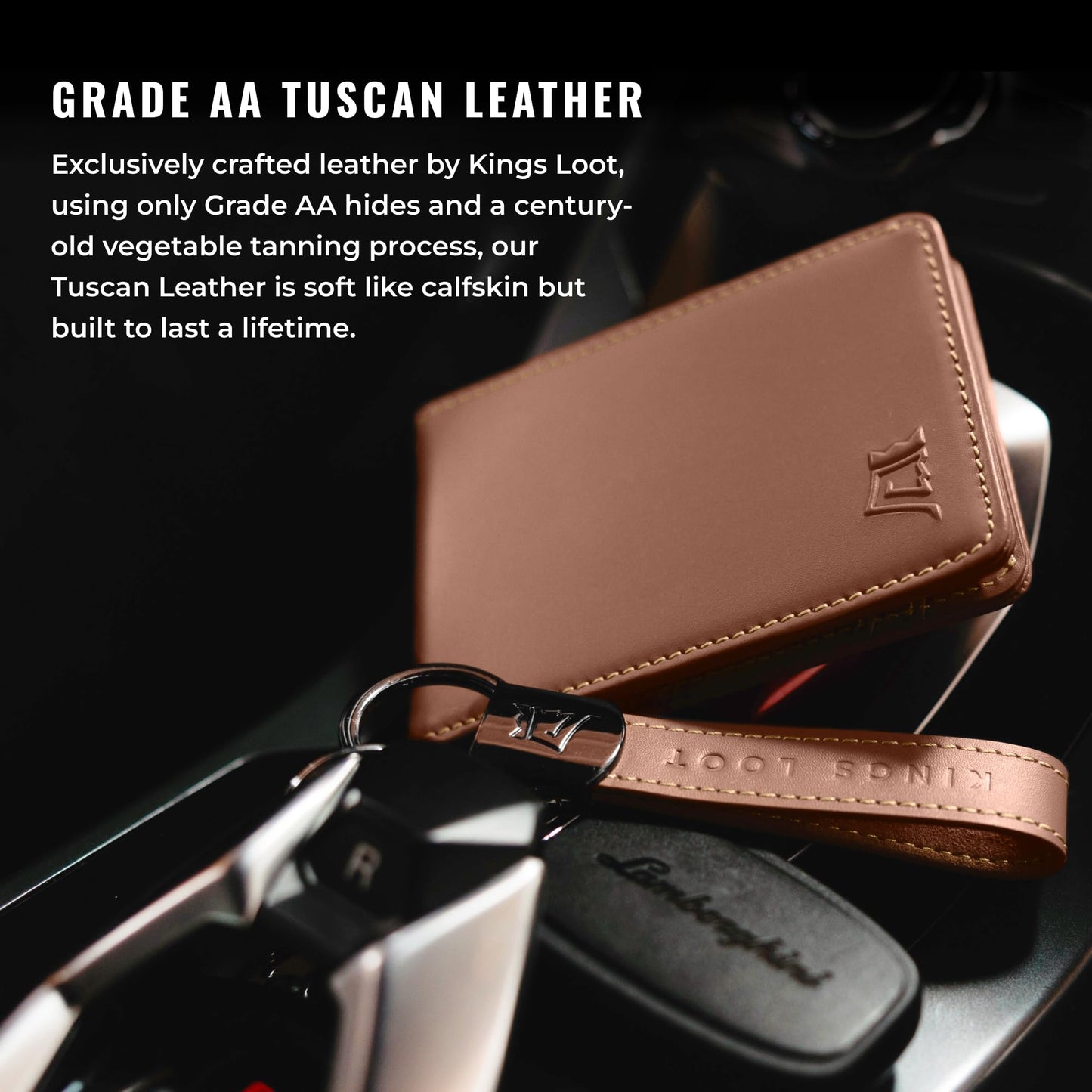 Kings Loot Wallet for Men | Minimalist Slim RFID Blocking Leather Design with Cash Pocket & Card Pull Strap | Holds 1-12 Cards | Stylish & Durable Wallets (Bourbon)