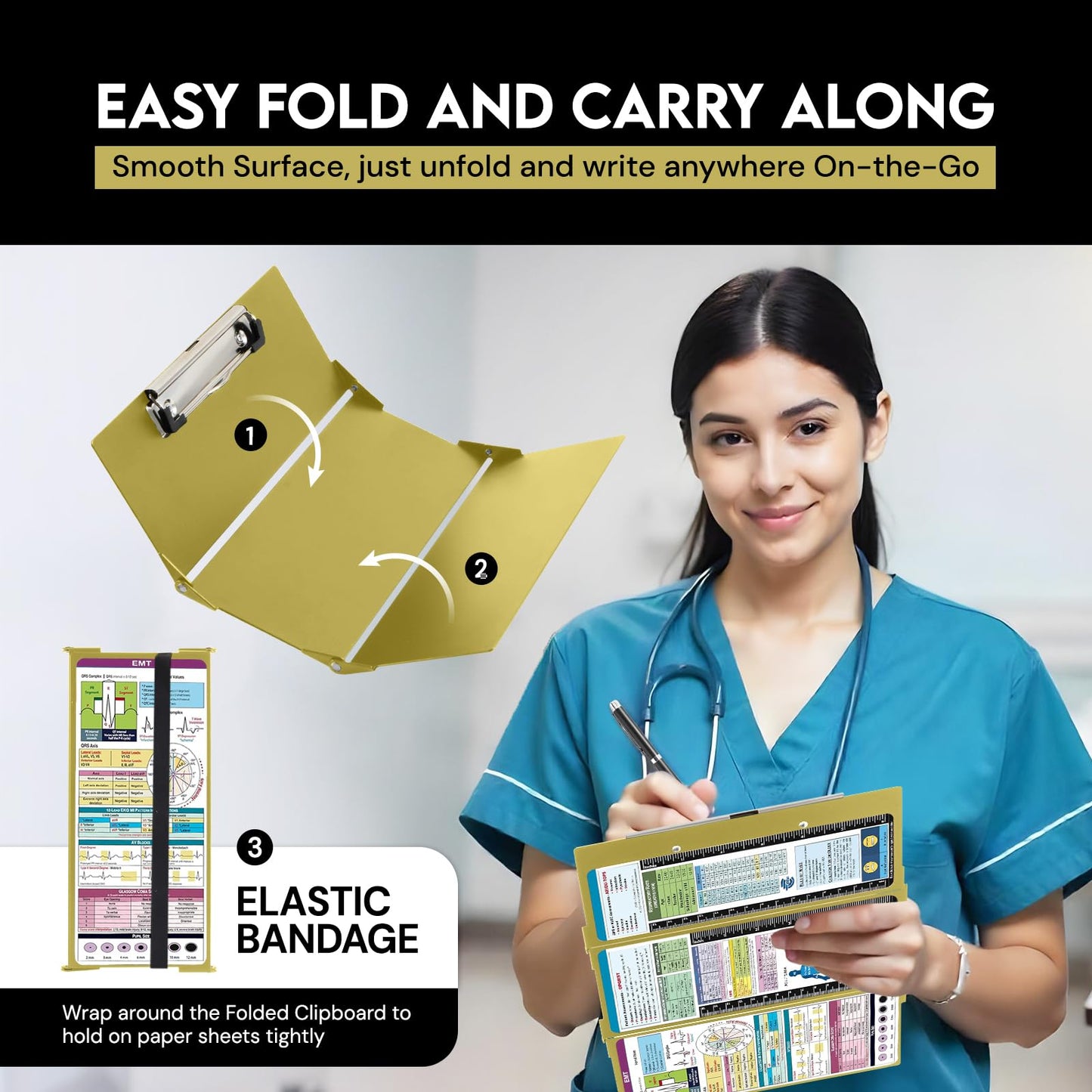 Nursing Clipboard EMT Edition 3 Layers Aluminum Foldable Nurse Clip Board Nursing Student Essentials Foldable Clipboard Nursing Trifold Nursing School Essentials