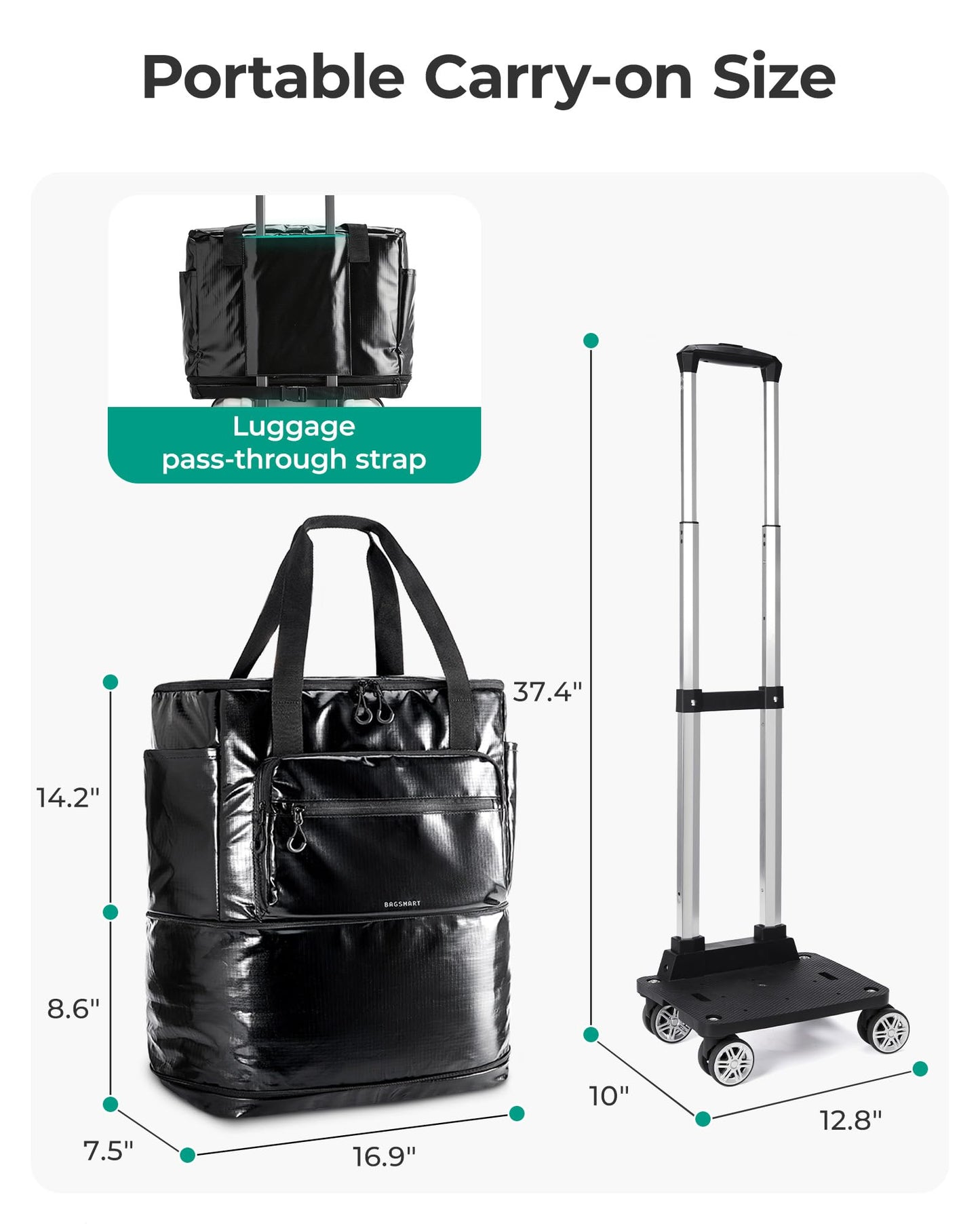 BAGSMART Rolling Duffle Bag with Wheels, Travel Duffel Luggage Bag for Women, Water Repellent Heavy Duty for Travel Camp, Charcoal, Medium, 48L