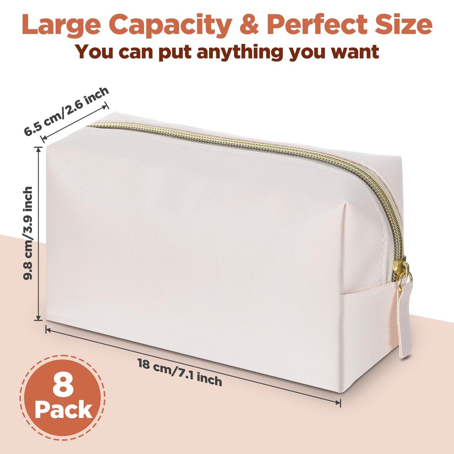 8 Pcs Makeup Bag Pu Leather Cosmetic Pouch Waterproof Small Toiletry Bag Portable Cosmetic Organizer Water Resistant Storage Purse for Lady Women Daily Storage Travel Organizer (Beige,Medium) ﻿