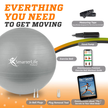 SmarterLife Exercise Ball Yoga Ball for Fitness, Balance, Stability, or Pregnancy, Gym Ball for Core Workout, Physical Therapy, Yoga Ball Chair for Office, Anti-Slip Anti-Burst