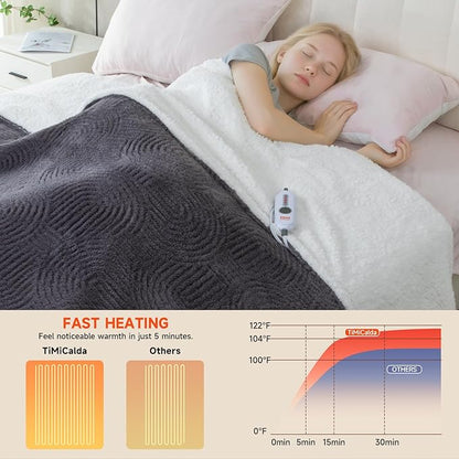 Heated Blanket King Size - 100"x90" Cozy Soft Jacquard Heating Blanket with 4 Heat Levels & 10 Hours Auto-Off, Jacquard Fleece, Overheating Protection, Warm Gifts, Grey