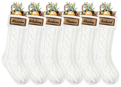 XOYTN 6 Pack Christmas Stockings, 18inch Large White Cable Knitted Stocking Personalized Xmas Hanging Stocking with Leather Patches Custom Name for Christmas Holiday Party Decoration