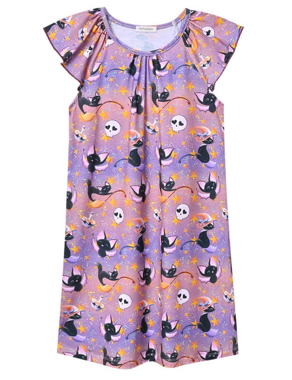 Perfashion Girls Halloween Nightgown Soft Sleep Shirt Bats Pajama Gowns for Kid 12 13 Years Tie-dye Sleep Shirts