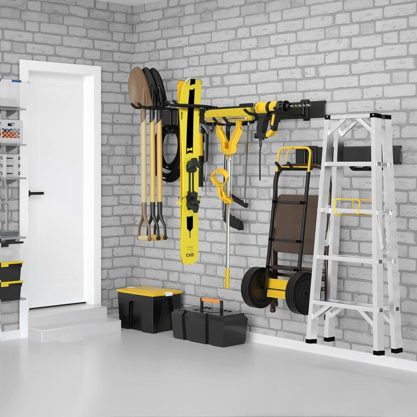 UUP 64 Inches Garage Storage, Garage Organization, Wall Mount Garden Tool Organizer, Max 620lbs Adjustable Metal Hooks, Yard Shed Rack, Tool Holder for Hanging Rake Broom Mop Snowboard, Home Gift